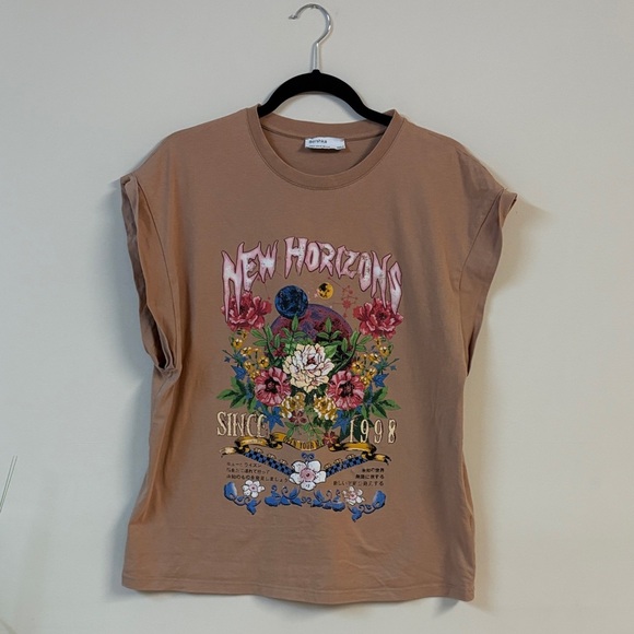 Bershka New Horizons Floral Graphic muscle Tee size M - Picture 4 of 4